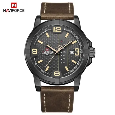 NAVIFORCE NF9177 Casual Men Leather Strap Watches Military Sport Waterproof Male Wristwatch Quartz Calendar Man Clock
